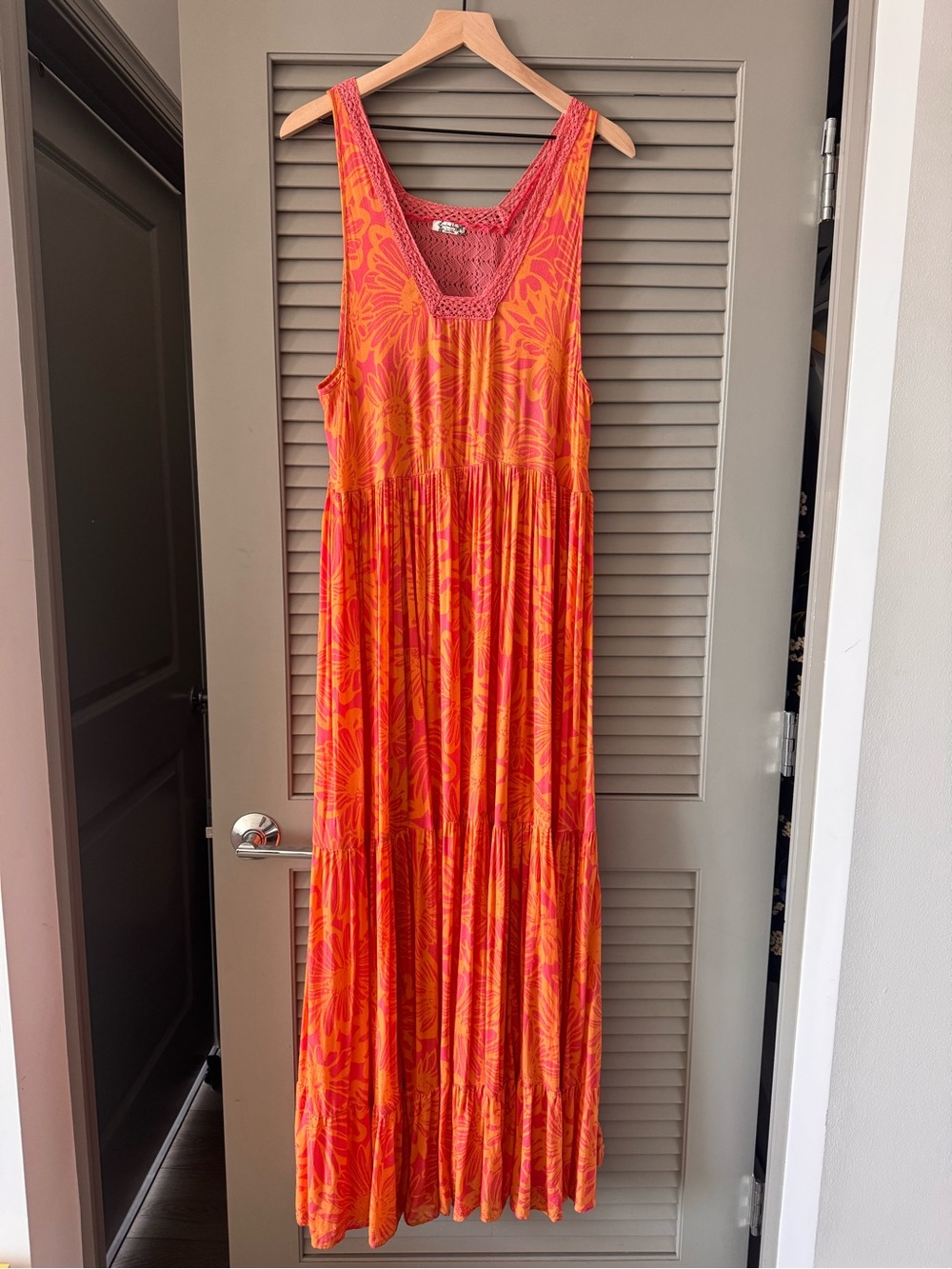 Free People | European Summer Tiers for You Printef Orange-Pink Maxi Dress Large - Picture 5 of 9